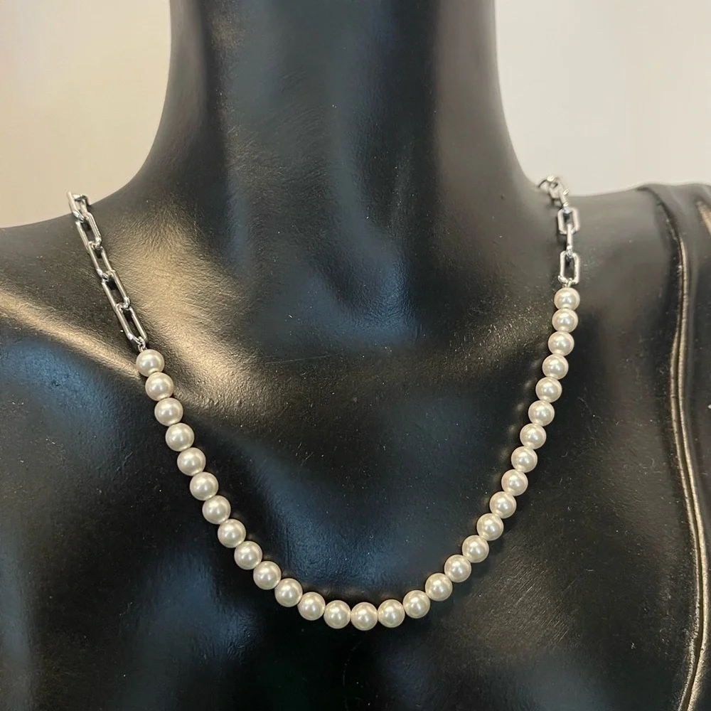 Sterling silver statement 925 faux link chain necklace